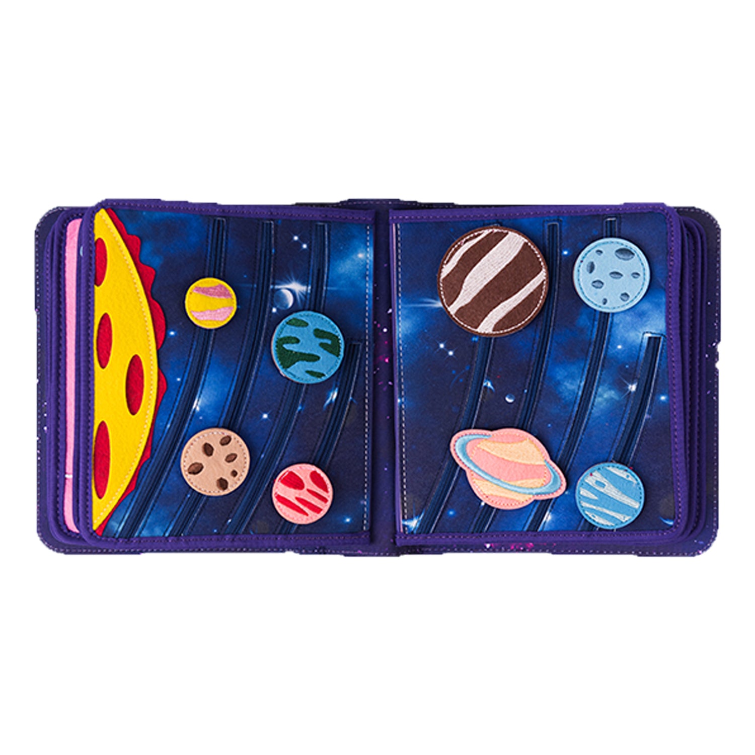 Weltraum Quiet Book Sonnensystem-Seite mit Sonne und allen Planeten als Filz-Applikationen inkl. Saturn mit Ring – Planeten lernen ab 3 Jahren