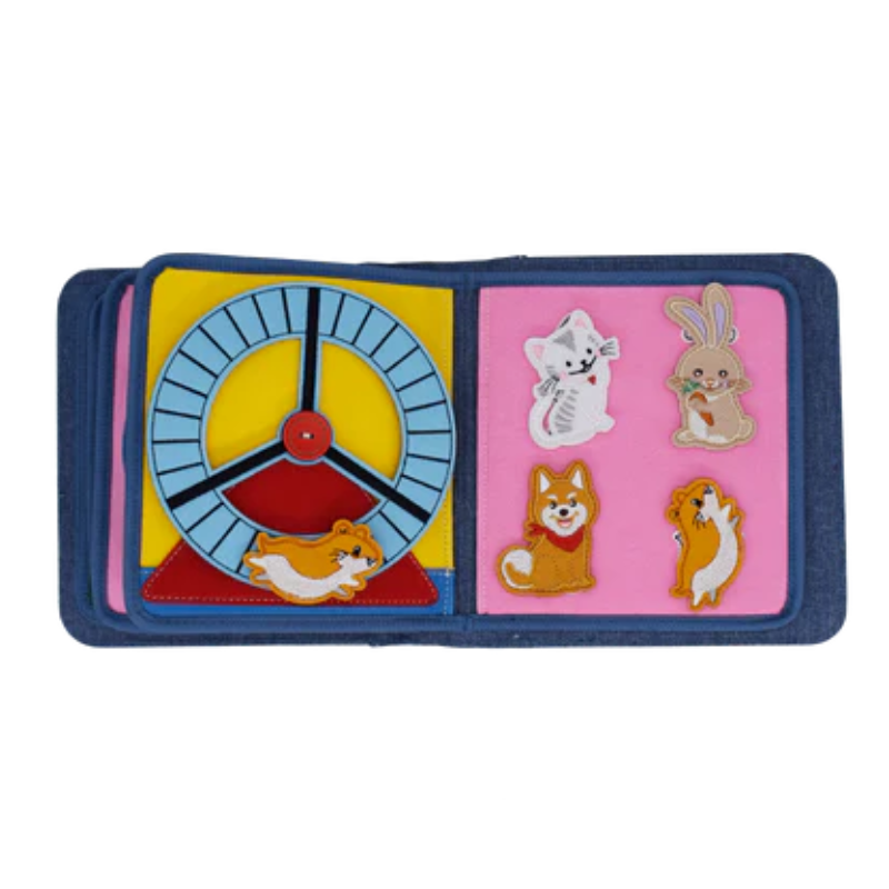 Ansicht zwei Seiten mit Hamsterrad und vier Haustieren zum interaktiven Spielen