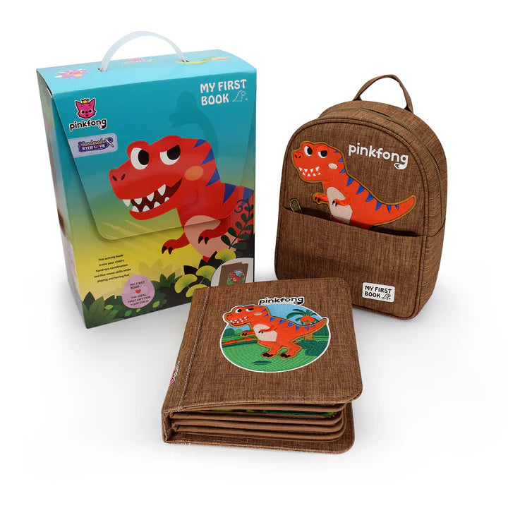 My First Book T-Rex Quiet Book (Pinkfong) mit Verpackung und passendem Dino-Rucksack