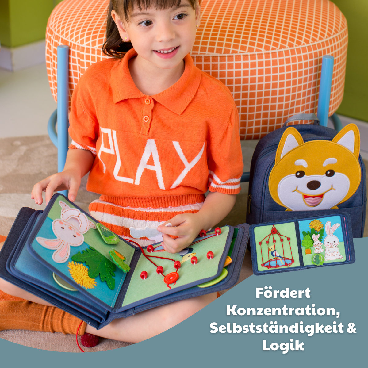 Quiet Book Pet Friends con zaino incluso