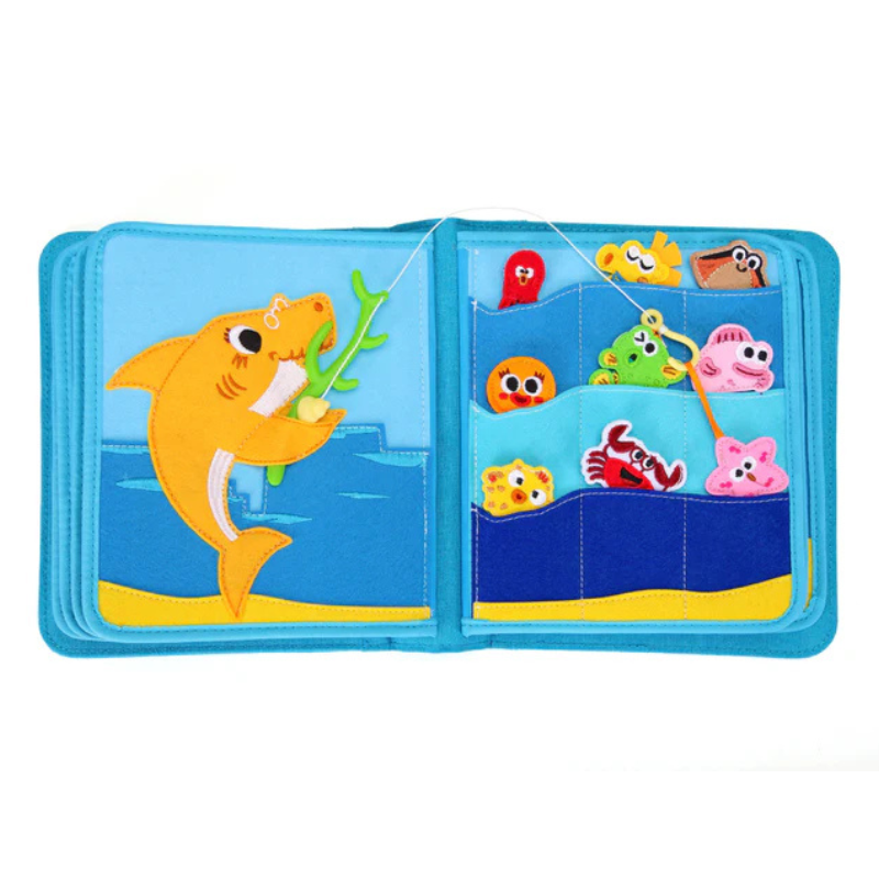 Ein Hai mit Angel und mehrere Meerestiere zum Angeln