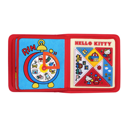 Zwei Seiten mit einer Uhr und einem Puzzle zum interaktiven Üben für Kleinkinder